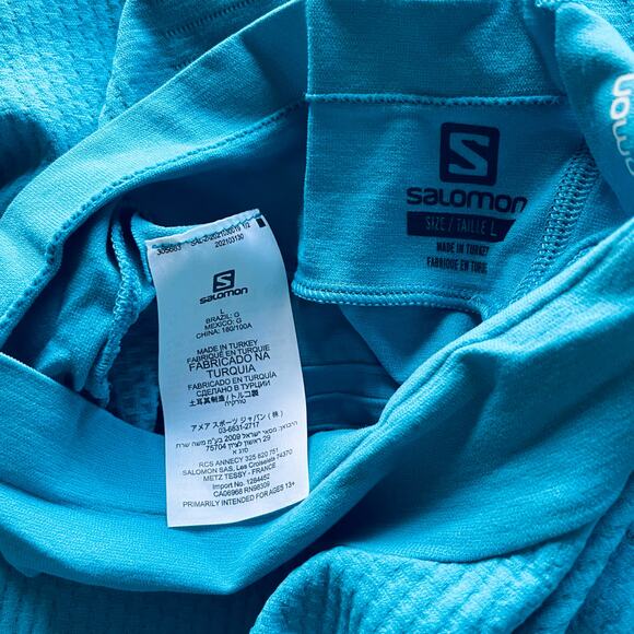 Salomon Essential Warm Top Base Layer Mock Neck Long Sleeve Blue Size Large NEW - Picture 9 of 10